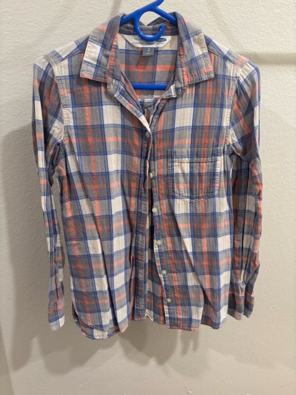Old Navy Women's Plaid Button-Down Shirt - Blue, Orange & White
